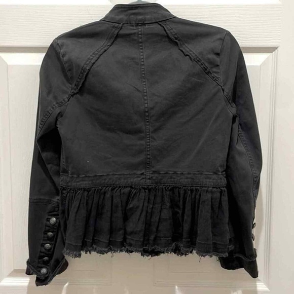 Free People Black Military Double Breasted Ruffle Hem Jacket size small - Picture 2 of 7